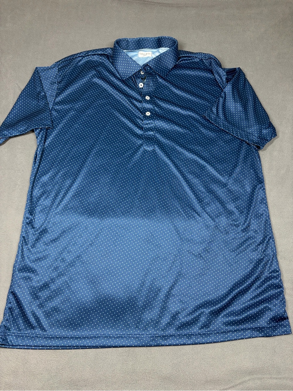 Collars & Co Polo Shirt Mens XL Blue with Micro Dot Pattern Lightweight